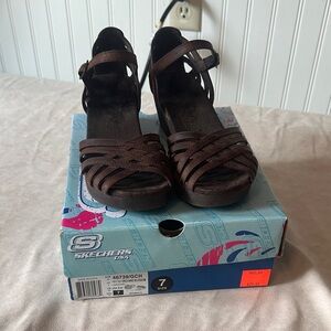 Skechers Women's Dark Brown Strappy Wedge Sandals